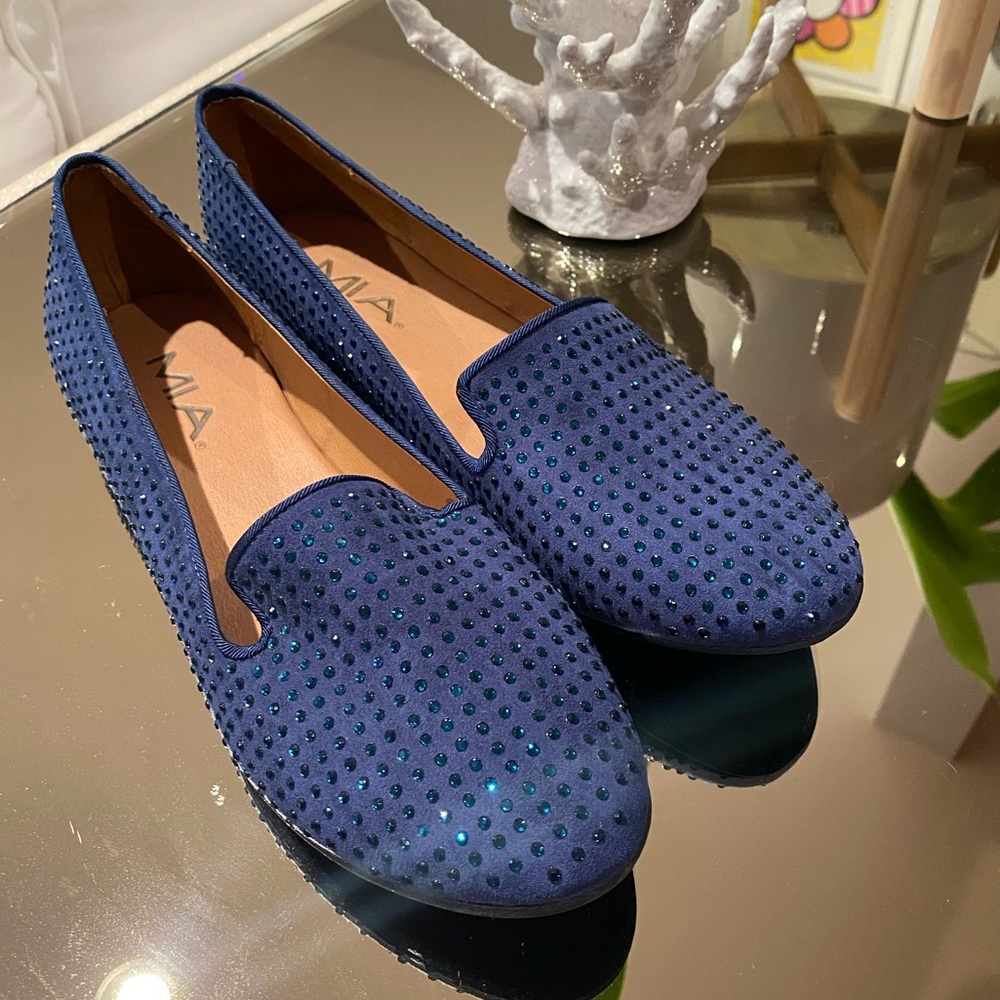 Blue MIA Bedazzle Sparkle Loafer Flats 9 - NEW